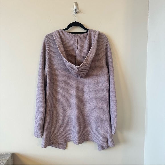 Sioni-Ribbed Open Light Purple Hooded Cardigan (Size:Medium) - Picture 2 of 9